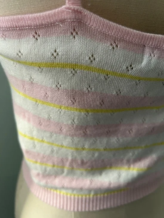 NWT Forever 21 Striped Pink & Yellow V-Neck Knit Cami Top size L - Picture 4 of 7